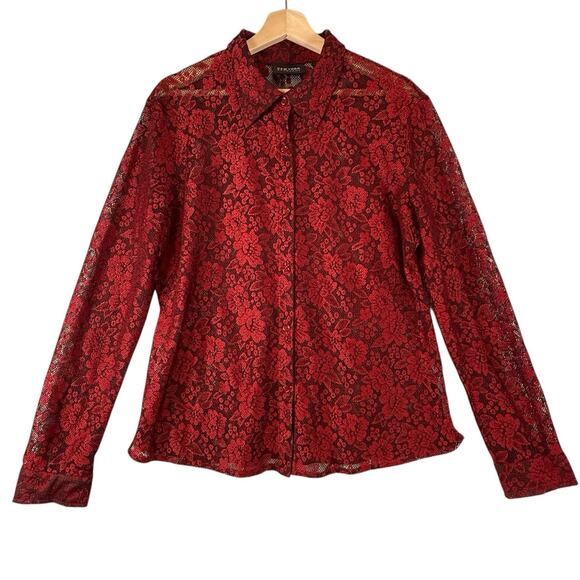New York & Company Tops - VTG Mobwife Red Lace Blouse WOMENS SIZE XL Whimsigoth Y2k Button Up NY&CO L/S